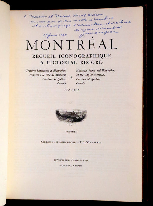 1963 Signed by Jean Drapeau to UK Prime Minister Harold Wilson  - Montreal A Pictorial Record by De Volpi.