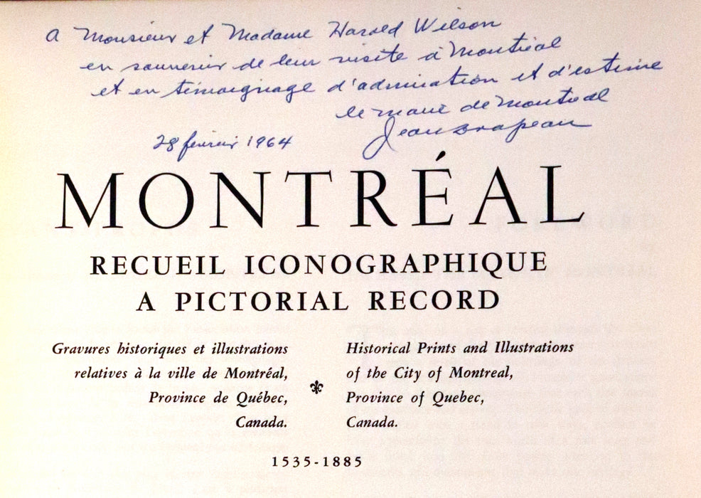 1963 Signed by Jean Drapeau to UK Prime Minister Harold Wilson  - Montreal A Pictorial Record by De Volpi.