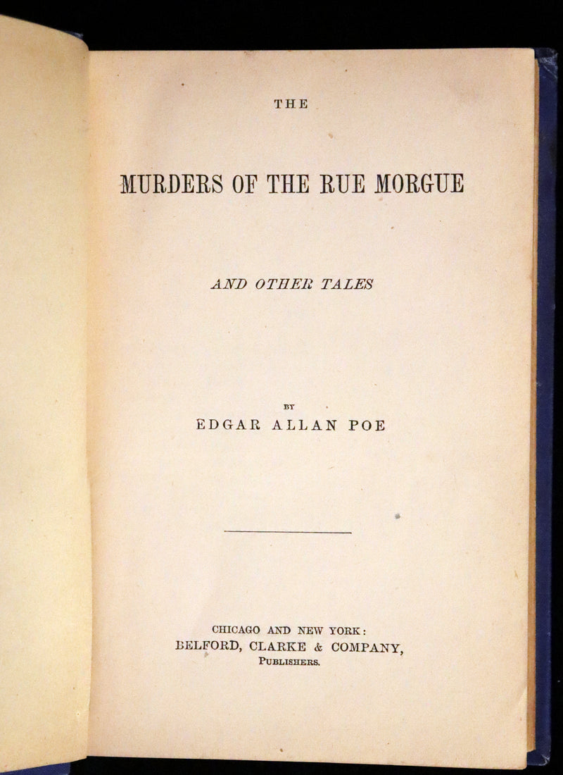 1887 Scarce Book - The Murders in the Rue Morgue and Other Tales by Edgar Allan POE (Pit and Pendulum, Fall of House of Usher, Narrative of A. Gordon Pym, ...).