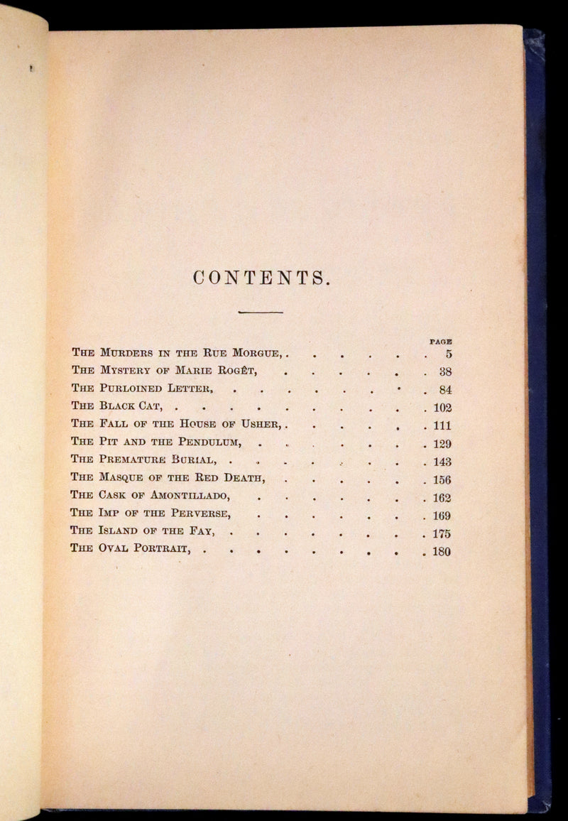 1887 Scarce Book - The Murders in the Rue Morgue and Other Tales by Edgar Allan POE (Pit and Pendulum, Fall of House of Usher, Narrative of A. Gordon Pym, ...).