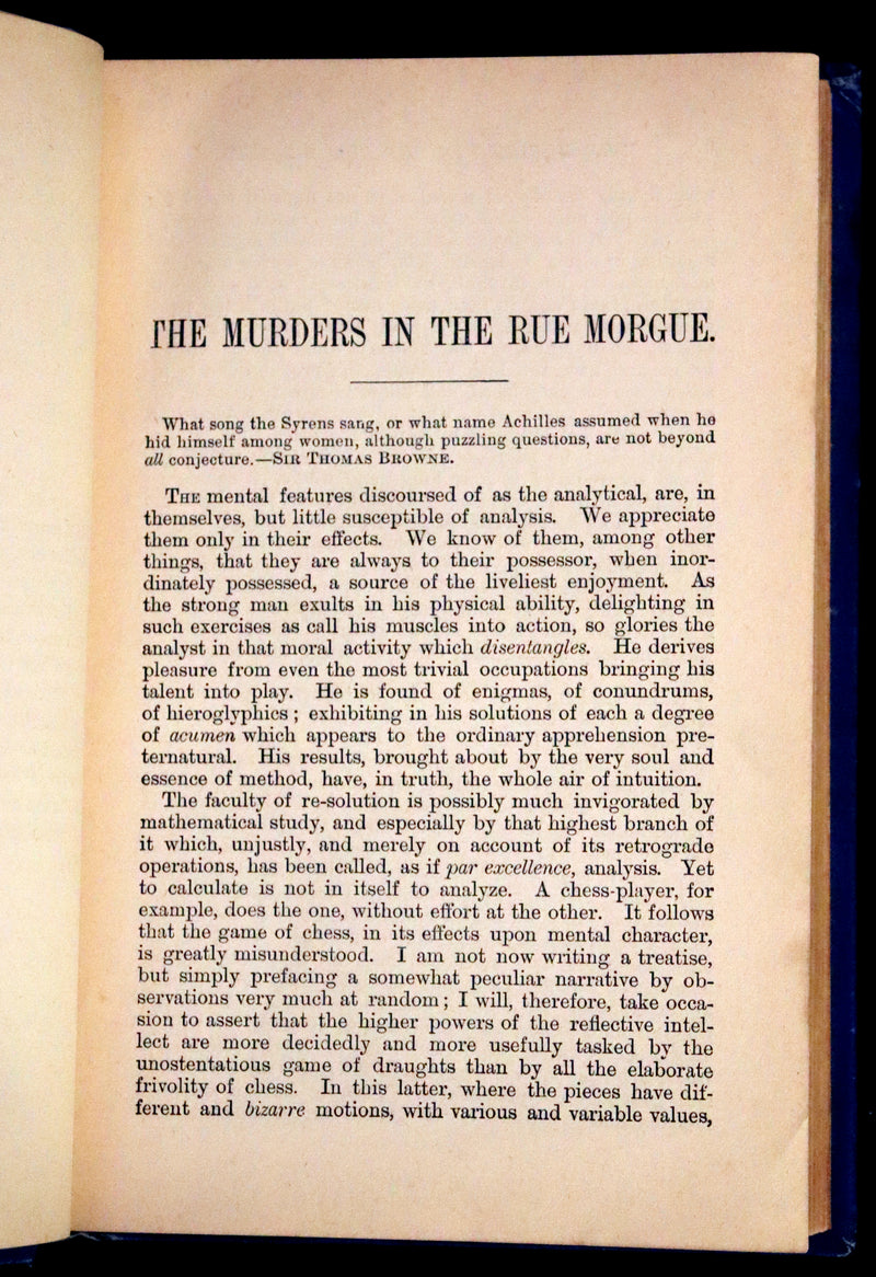 1887 Scarce Book - The Murders in the Rue Morgue and Other Tales by Edgar Allan POE (Pit and Pendulum, Fall of House of Usher, Narrative of A. Gordon Pym, ...).