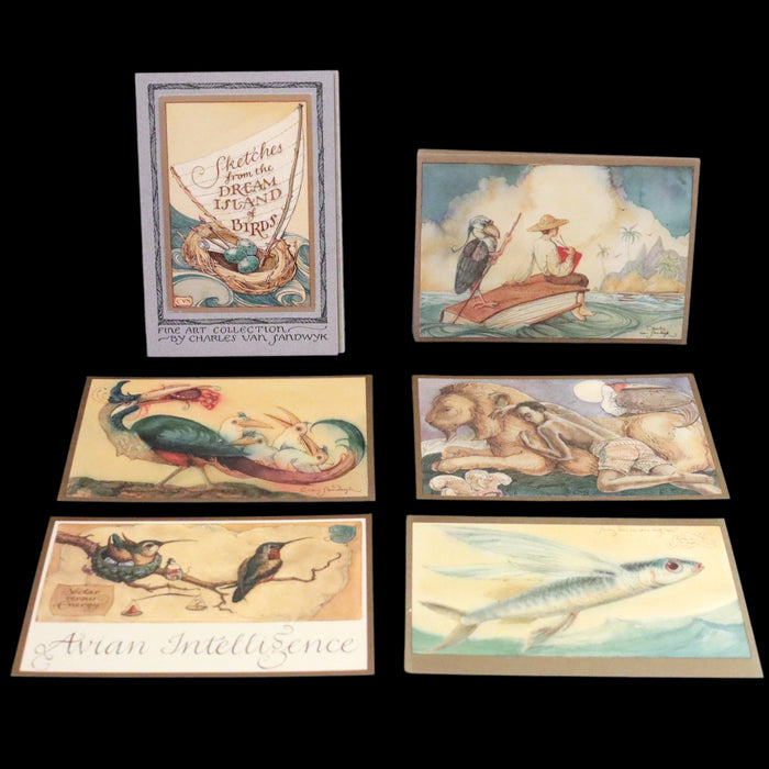 1995 Scarce First Edition - Sketches from the Dream Island of Birds, postcard set by Charles van Sandwyk.