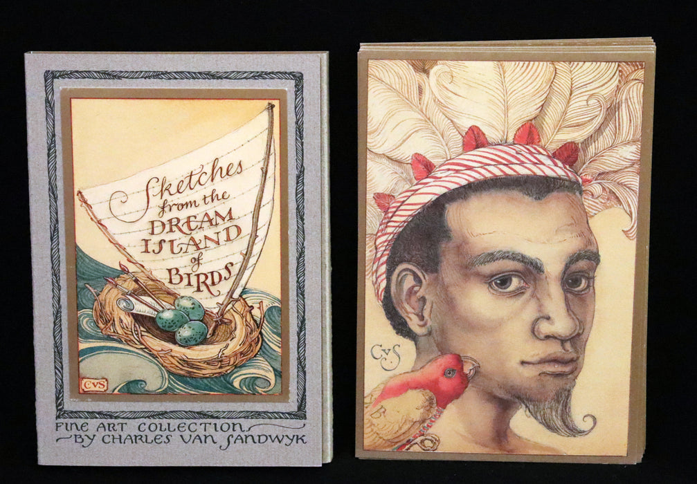 1995 Scarce First Edition - Sketches from the Dream Island of Birds, postcard set by Charles van Sandwyk.