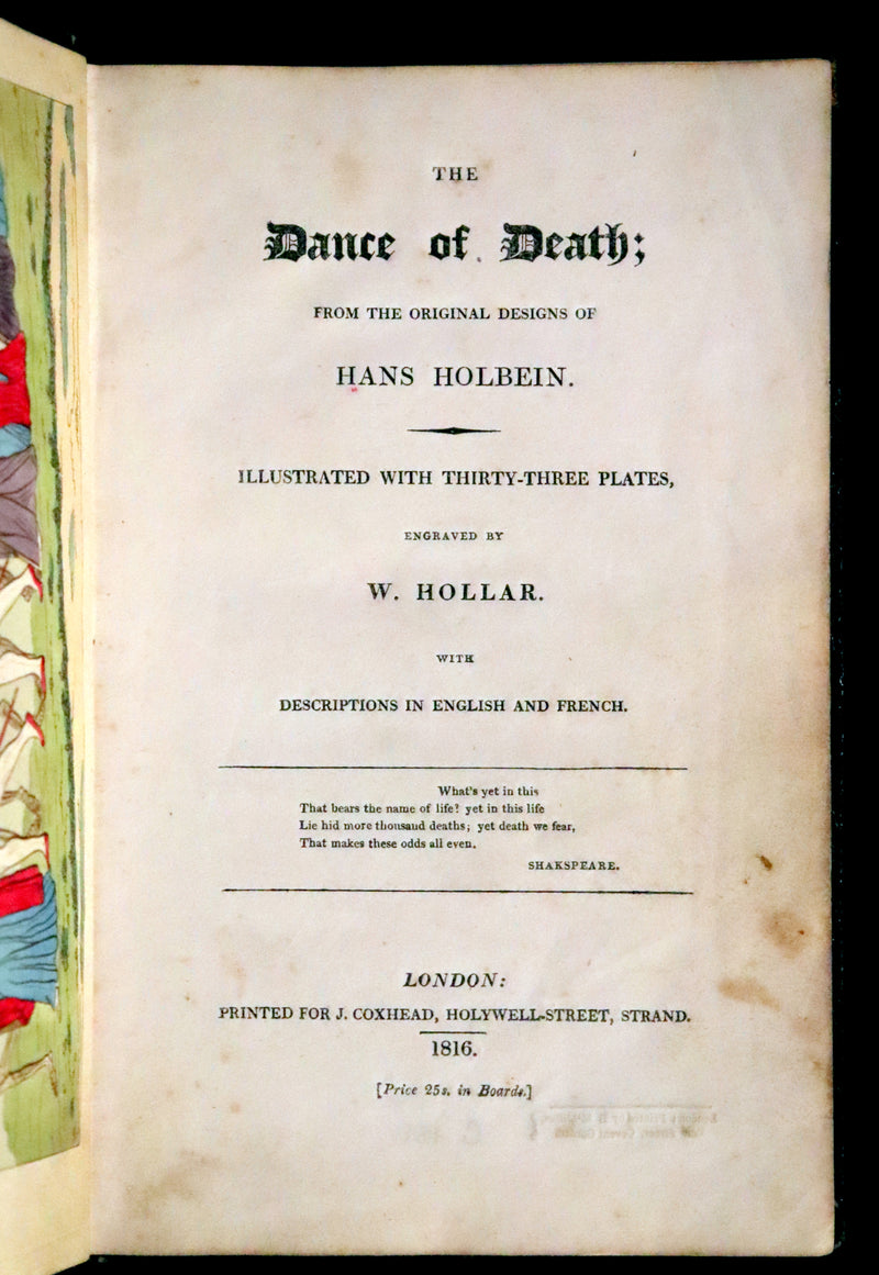 1816 Scarce Book -The Dance of Death, Danse Macabre by Hans Holbein, Color illustrated.