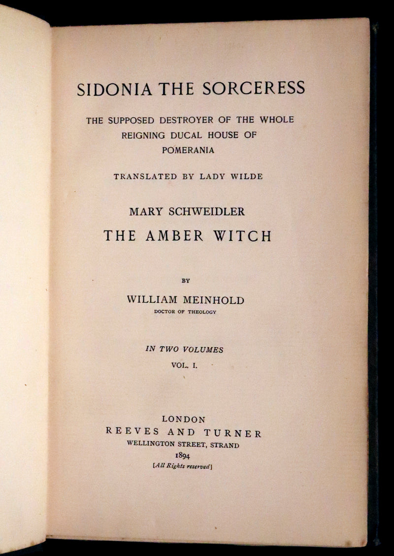1894 Rare Book set - Sidonia the Sorceress and Mary Schweidler, The Amber Witch.