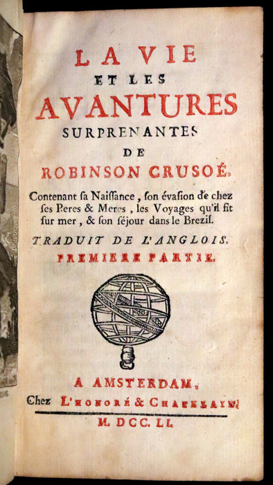 1751 Scarce French Book set - Robinson Crusoe, La vie et les avantures surprenantes de Robinson Crusoe.