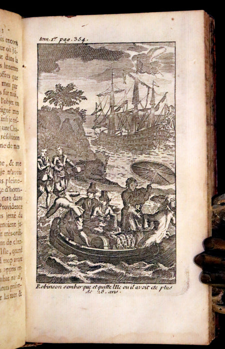 1751 Scarce French Book set - Robinson Crusoe, La vie et les avantures surprenantes de Robinson Crusoe.