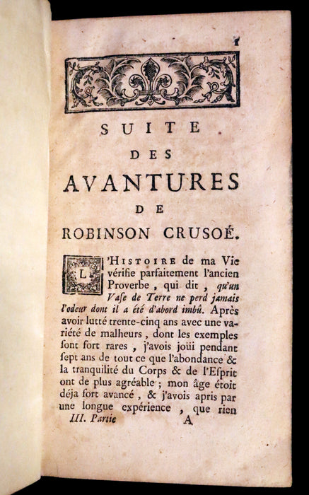 1751 Scarce French Book set - Robinson Crusoe, La vie et les avantures surprenantes de Robinson Crusoe.