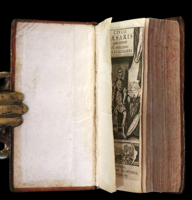 1664 Rare vellum Latin Book - Works of Julius Caesar, The Gallic War, Civil War, ... with Maps.