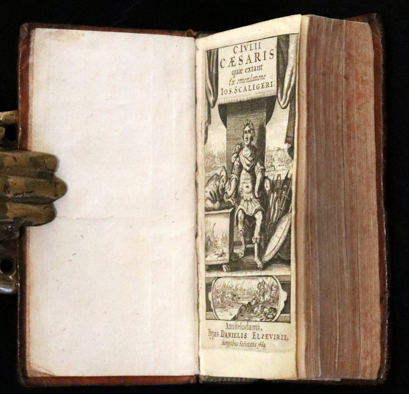1664 Rare vellum Latin Book - Works of Julius Caesar, The Gallic War, Civil War, ... with Maps.