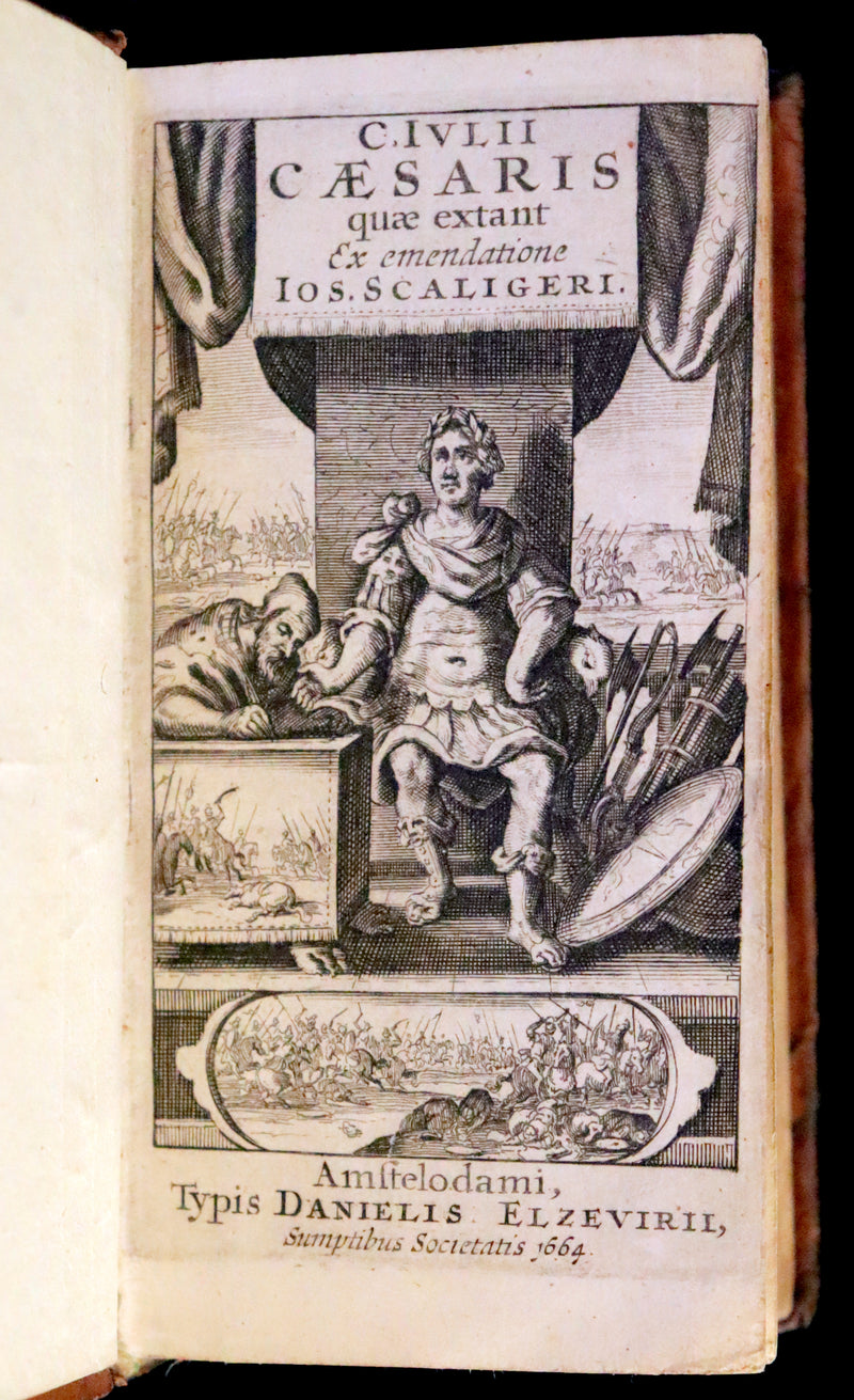 1664 Rare vellum Latin Book - Works of Julius Caesar, The Gallic War, Civil War, ... with Maps.