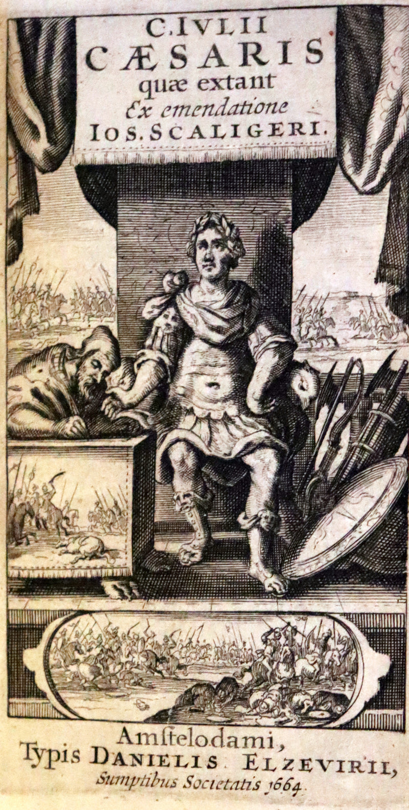 1664 Rare vellum Latin Book - Works of Julius Caesar, The Gallic War, Civil War, ... with Maps.