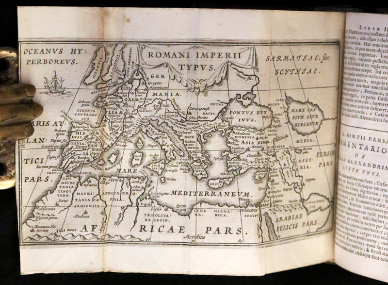 1664 Rare vellum Latin Book - Works of Julius Caesar, The Gallic War, Civil War, ... with Maps.