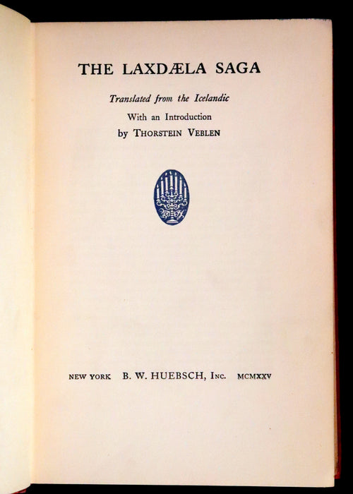 1925 First US Edition - Laxdaela Saga, 13th Century Icelandic Saga Translated by Thorstein Veblen.