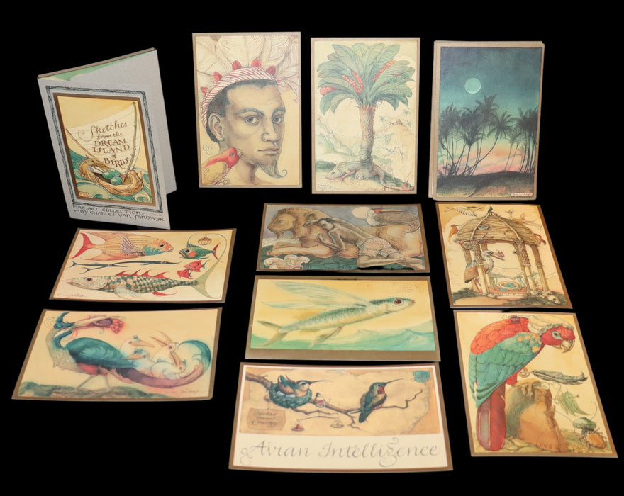 1995 Scarce First Edition - Sketches from the Dream Island of Birds, postcard set by Charles van Sandwyk.