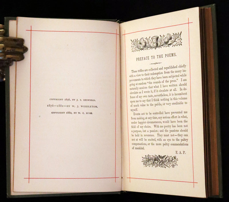 1882 Rare Book - Poems by Edgar Allan Poe with Memoir (The Raven, Lenore,...). Illustrated.