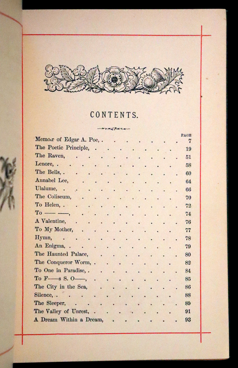 1882 Rare Book - Poems by Edgar Allan Poe with Memoir (The Raven, Lenore,...). Illustrated.
