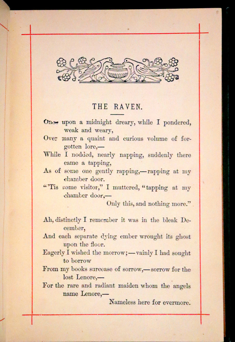 1882 Rare Book - Poems by Edgar Allan Poe with Memoir (The Raven, Lenore,...). Illustrated.