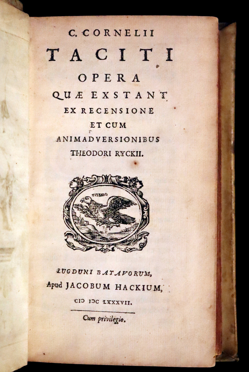 1687 Rare Latin Vellum Book - Tacitus Works on Roman Empire's Society, and Military Affairs