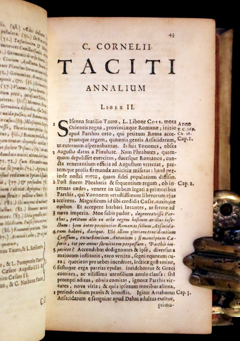 1687 Rare Latin Vellum Book - Tacitus Works on Roman Empire's Society, and Military Affairs