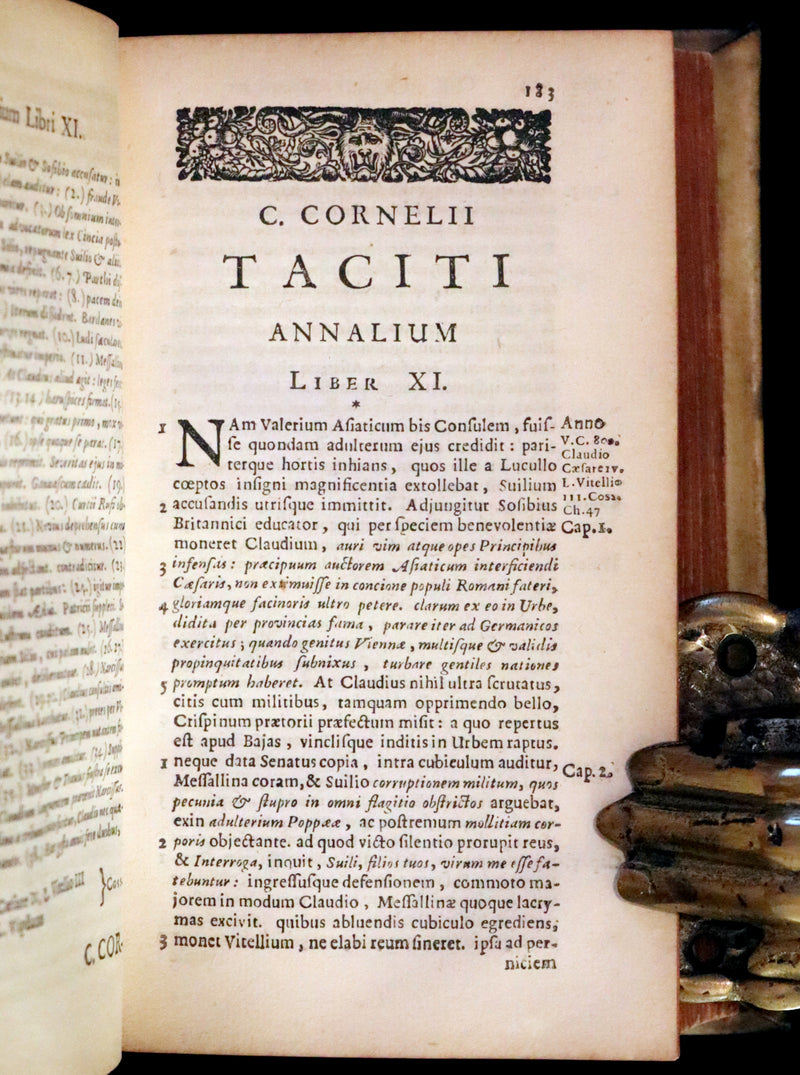 1687 Rare Latin Vellum Book - Tacitus Works on Roman Empire's Society, and Military Affairs