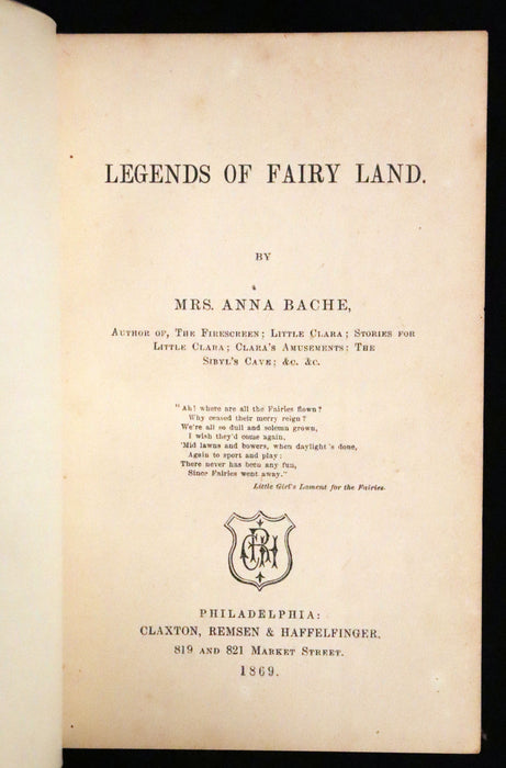 1869 Scarce First Edition ~ Legends from Fairy Land by Anna Bache.