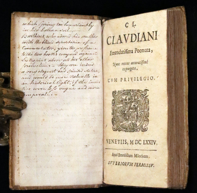 1674 Scarce Latin Vellum Book - Claudian's Latin Poetry of late antiquity - Emendatissima Poemata.