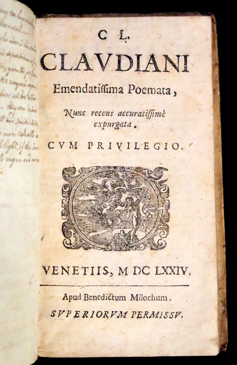 1674 Scarce Latin Vellum Book - Claudian's Latin Poetry of late antiquity - Emendatissima Poemata.
