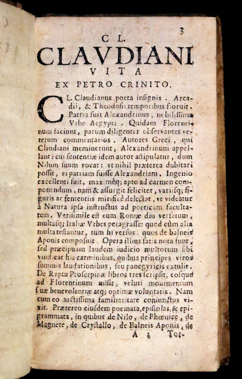 1674 Scarce Latin Vellum Book - Claudian's Latin Poetry of late antiquity - Emendatissima Poemata.