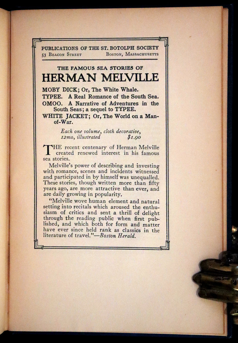 1922 Rare Book - Moby Dick, The White Whale by Herman Melville illustrated by Augustus Burnham Shute.
