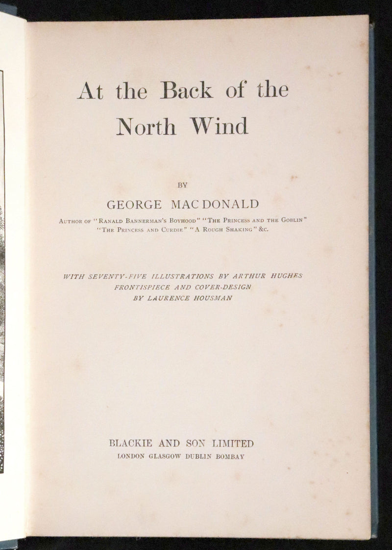 1900 Rare Book - At the Back of the North Wind by George MacDonald illustrated by Arthur Hughes.