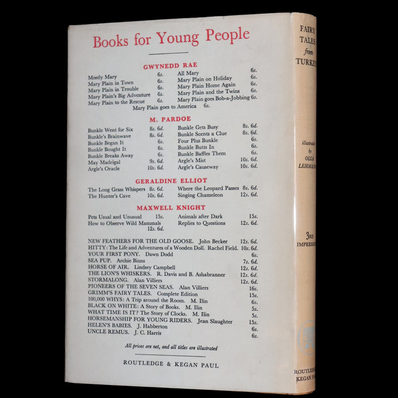 1960 Rare Book - Fairy Tales from Turkey illustrated by Olga Lehmann.