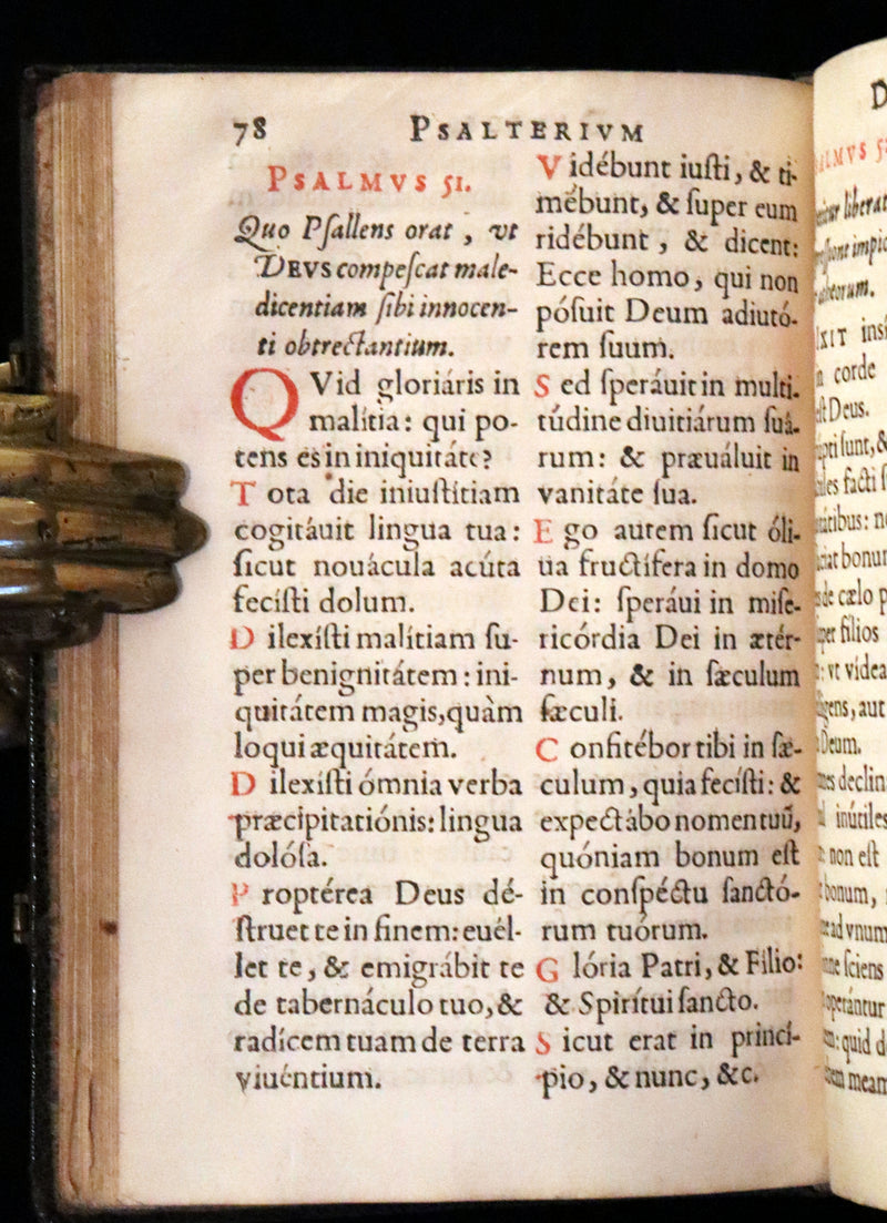 1638 Scarce Latin Book - David's Book of Psalms, Psalterium Davidis cum Canticis Sacris with Clasps.