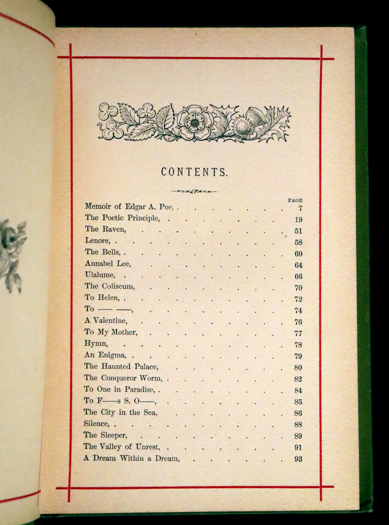 1881 Rare Book - Poems by Edgar Allan Poe with Memoir (The Raven, Lenore,...). Illustrated.