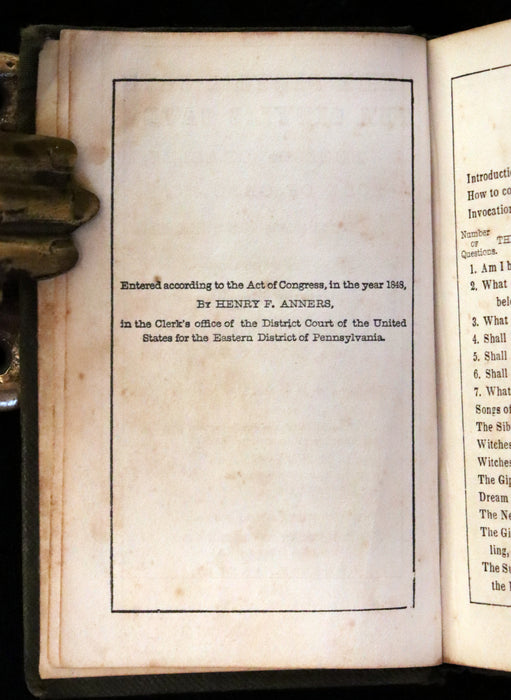 1849 Scarce Divination Book - The Sibyl's Cave: or Book of Oracles, for Ladies and Gentlemen. Witches.