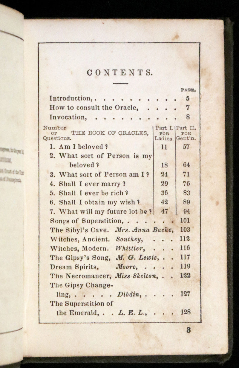1849 Scarce Divination Book - The Sibyl's Cave: or Book of Oracles, for Ladies and Gentlemen. Witches.