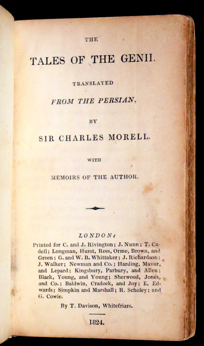 1824 Rare Book - The Tales of the Genii or the Delightful Lessons of Horam, The Son of Asmar