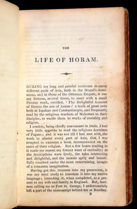 1824 Rare Book - The Tales of the Genii or the Delightful Lessons of Horam, The Son of Asmar