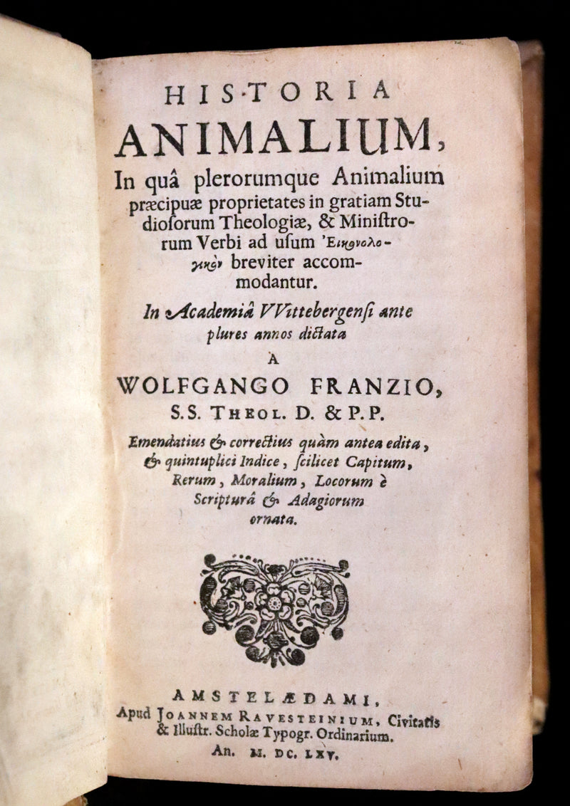 1665 Rare Latin Book - Unicorn, Griffin, Dragon, Basilisk, Franz's Historia Animalium.