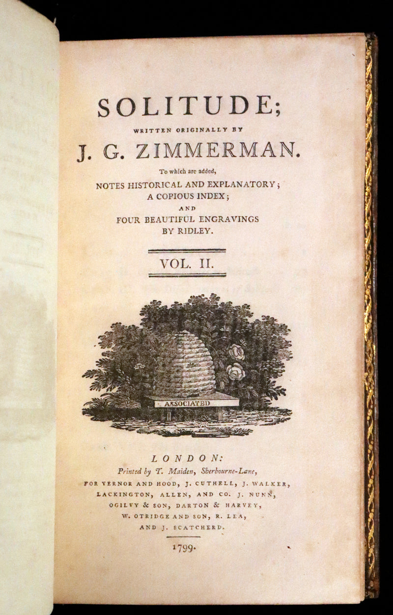 1799 Rare Book Set - Solitude, or the Effect of Occasional Retirement on the Mind.