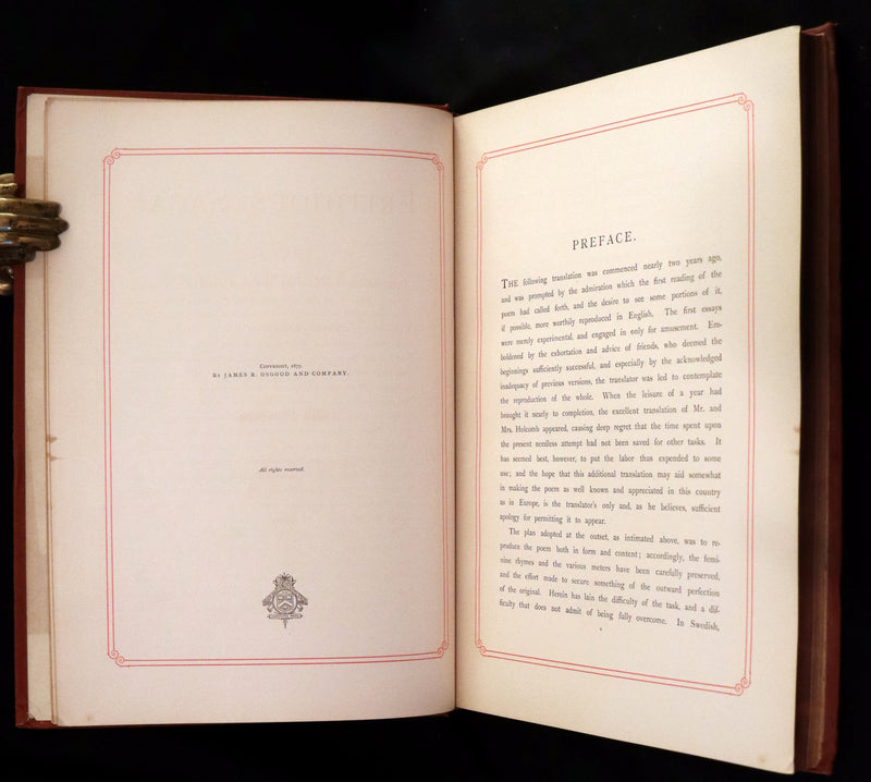 1878 Rare First English Edition - Frithiof's Saga: A Legend of Ancient Norway. Illustrated Viking Tales of the North.