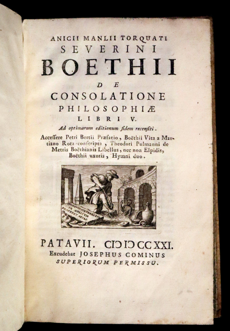 1721 Rare Latin Vellum Book - The Consolation of Philosophy by Boethius.