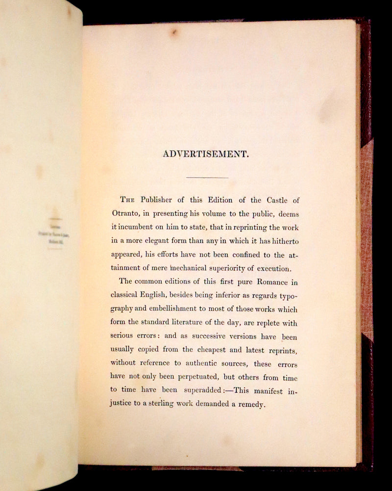 1840 Scarce illustrated Edition - The Castle of Otranto, a Gothic Story Set in a haunted castle by Horace Walpole.