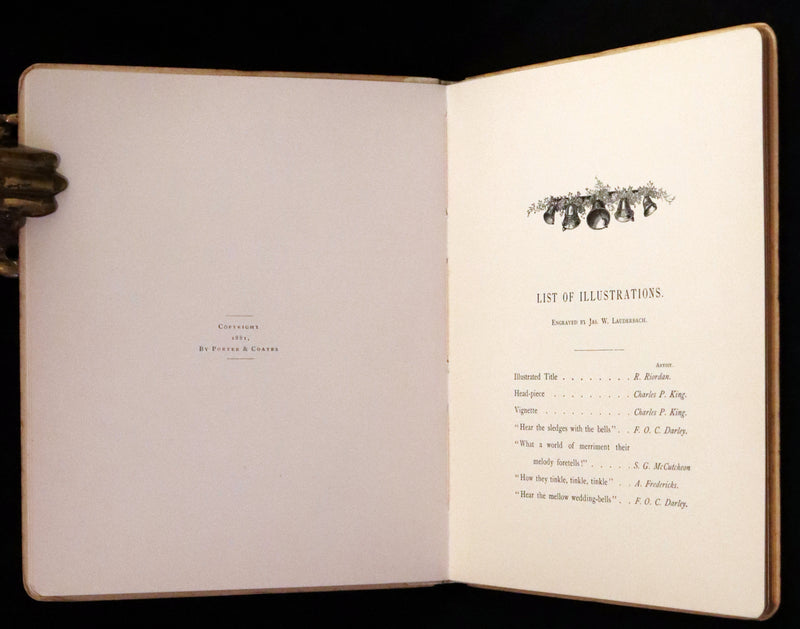 1881 Rare Victorian Book - The Bells by Edgar Allan Poe. Illustrated.