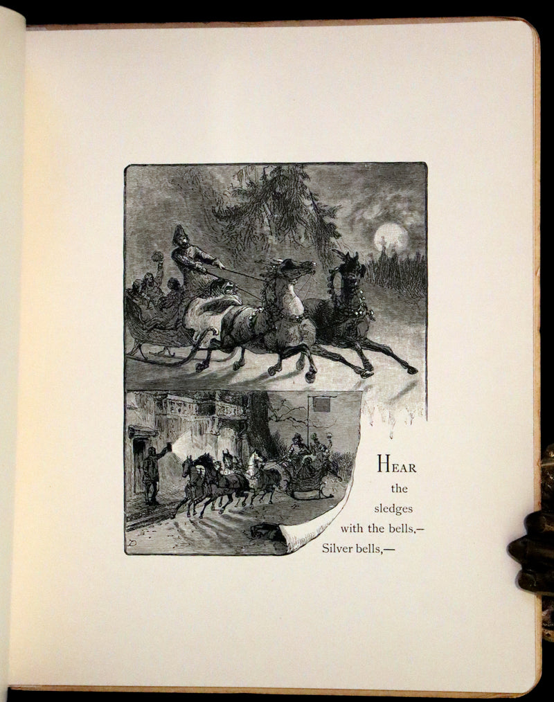 1881 Rare Victorian Book - The Bells by Edgar Allan Poe. Illustrated.
