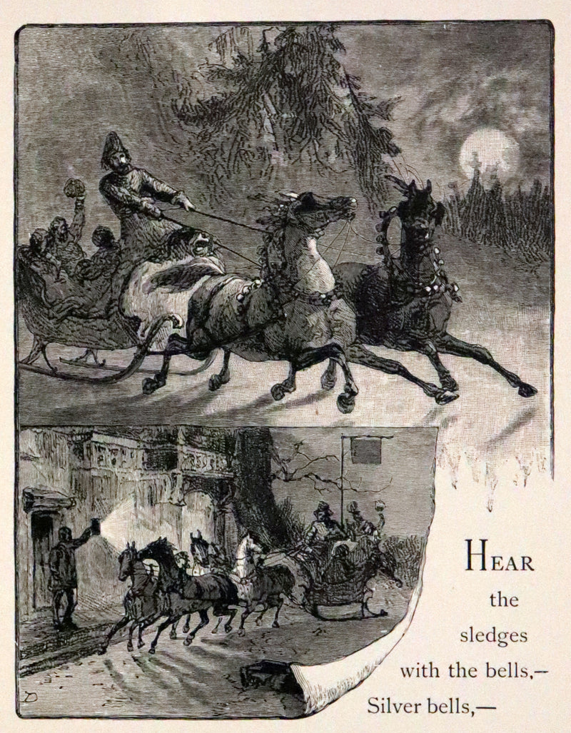 1881 Rare Victorian Book - The Bells by Edgar Allan Poe. Illustrated.