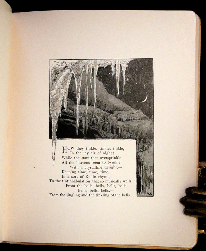 1881 Rare Victorian Book - The Bells by Edgar Allan Poe. Illustrated.
