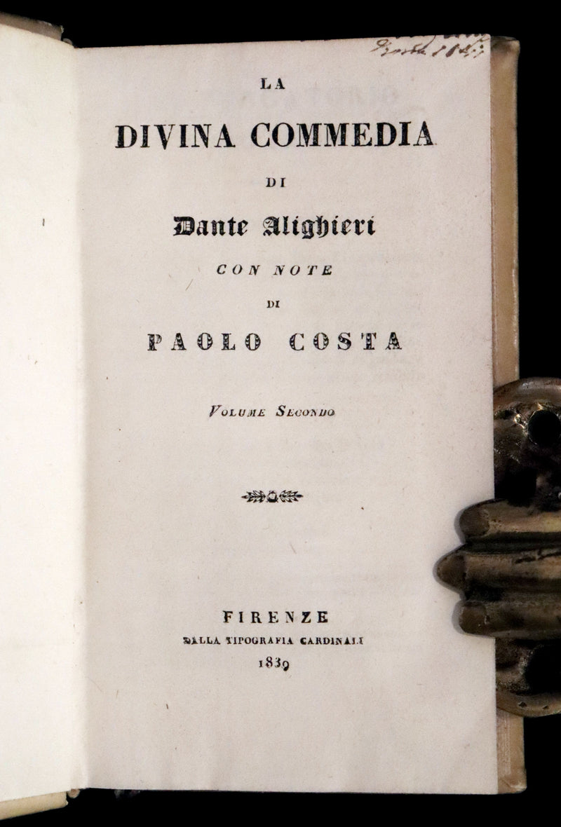 1839 Rare Italian Vellum Book set - La Divina Commedia di Dante Alighieri, The Divine Comedy.