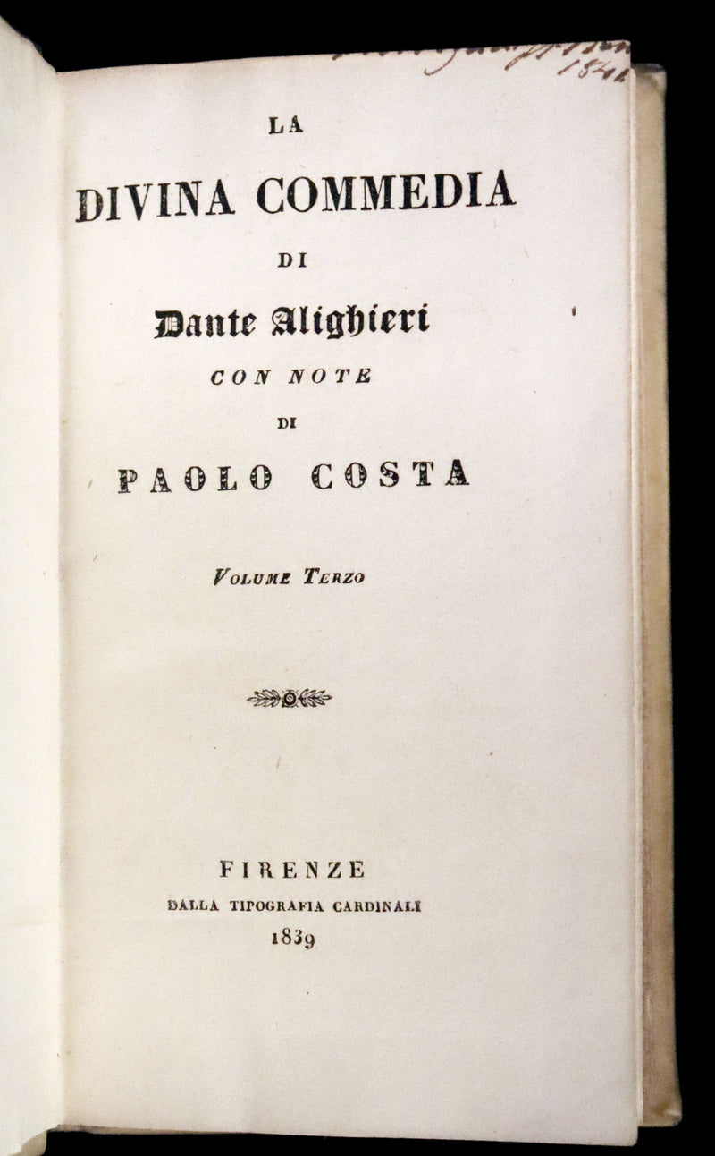 1839 Rare Italian Vellum Book set - La Divina Commedia di Dante Alighieri, The Divine Comedy.
