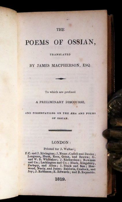 1819 Rare Book - The Scottish Gaelic Poems of Ossian by James Macpherson.